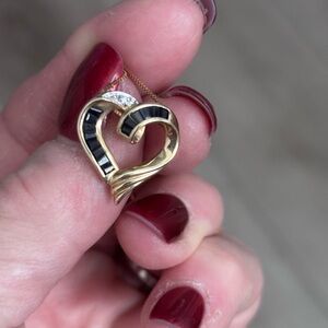 Vintage 10K Yellow Gold Heart Pendant w/Sapphires